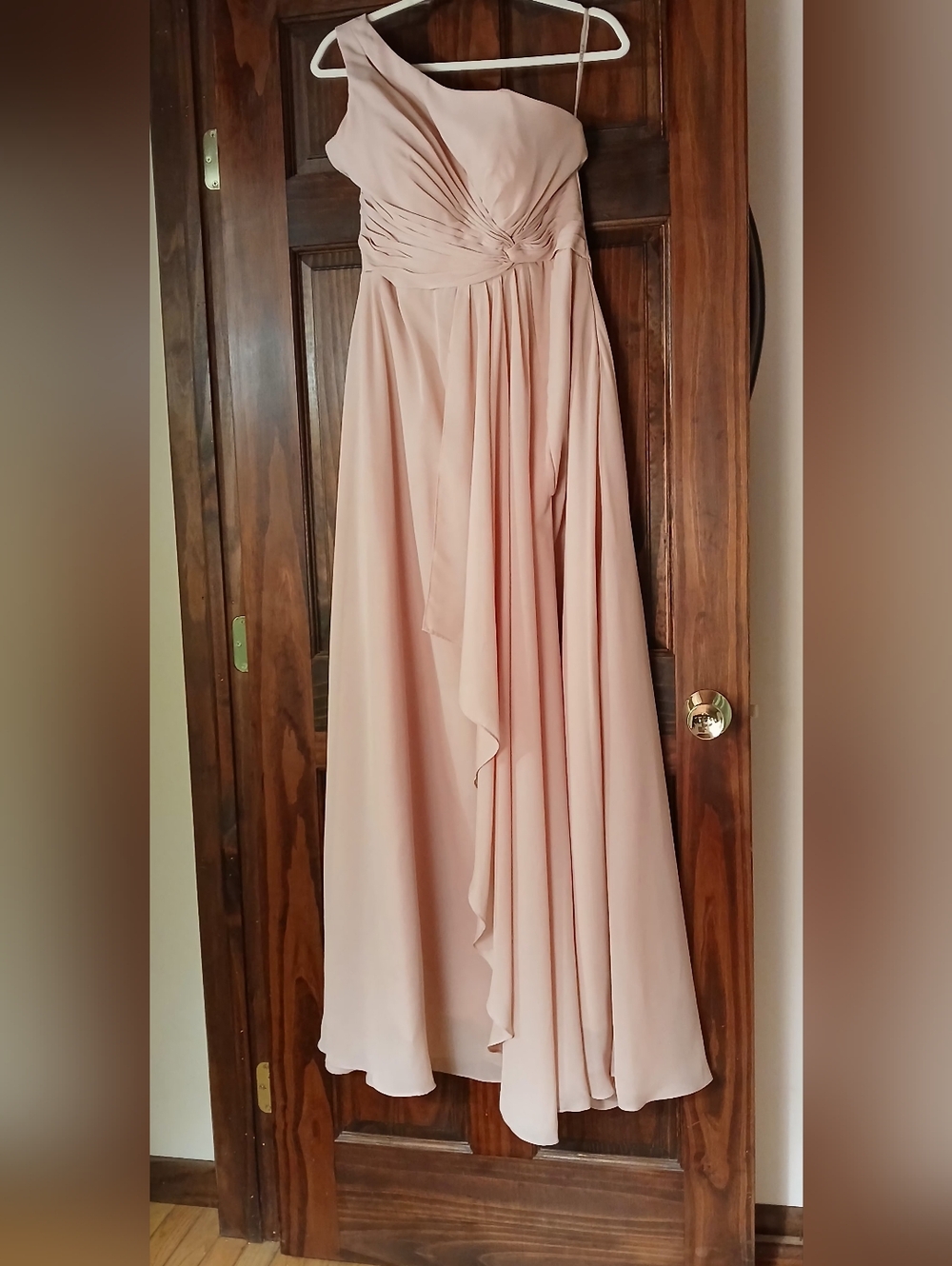 One-Shoulder Blush Pink Chiffon Prom Gown